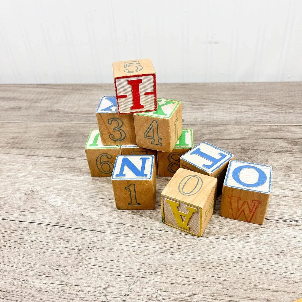 Vintage Alphabet Blocks Set of 10: Nursery Decor Wooden Blocks